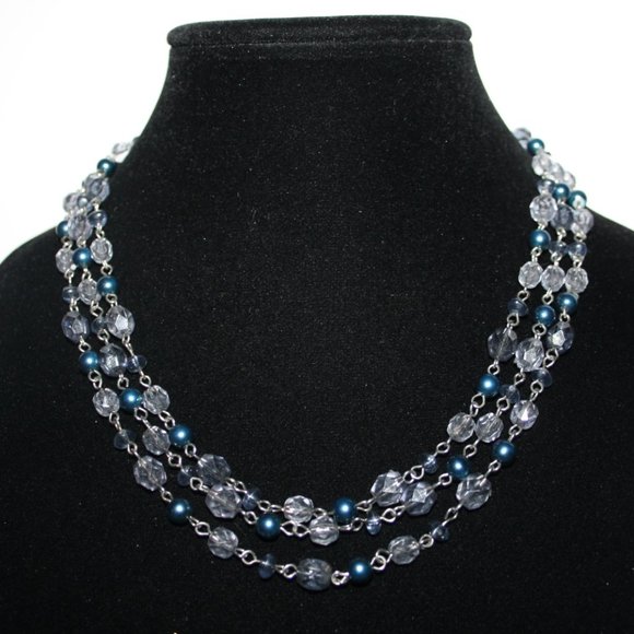 Beautiful silver and blue layered beaded necklace